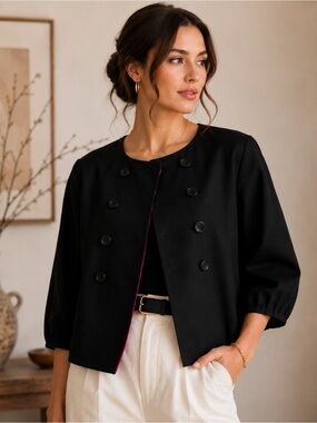 Isaac Mizrahi for Target Black Double Breasted Jacket 14 Pink Lining Cropped Y2k